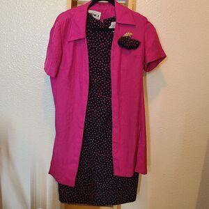 Vintage Women's Studio 1 Pink Pokadot Dress Set with Necklace - Size 6 Neverworn